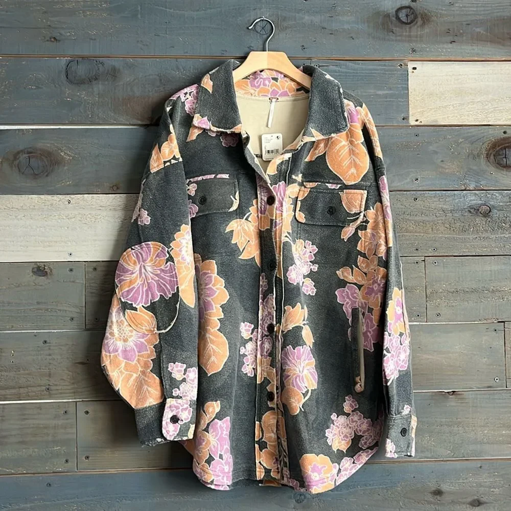 Free People We The Free Printed Ruby Jacket In Charcoal Combo L